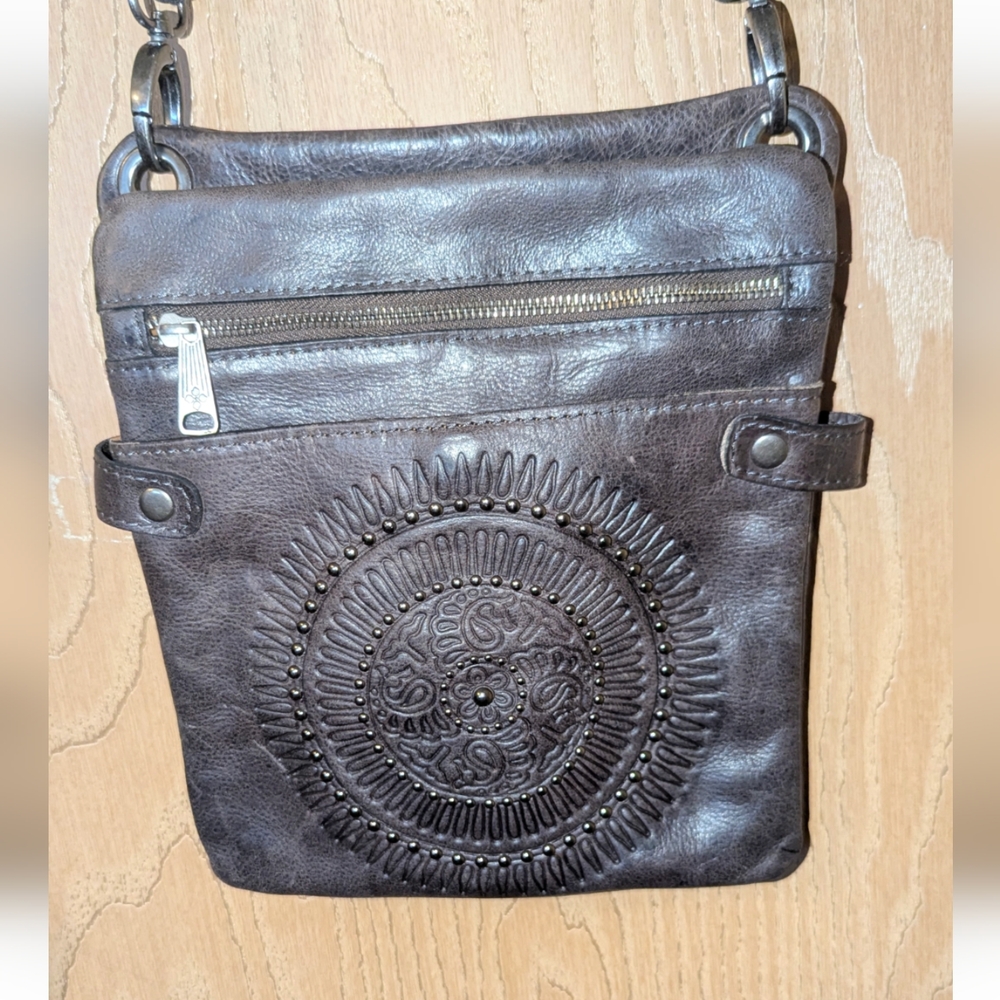 Patricia Nash Francesca Boho Crossbody Pewter Leather Bag w/Studs  NWOT